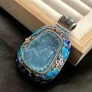 HOOUN Women's Necklace Pendant Sterling Silver Blue Aquamarine Gemstone Large Jewelry-Silver(Only Pendant)