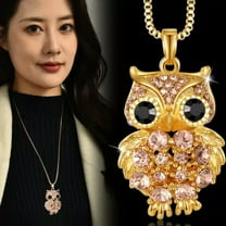 HOOUN Women's Owl Rhinestone Pendant Necklace Long Sweater Chain Jewelry-Gold