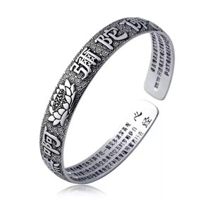 HOOUN Women's Stainless Steel Buddhist Heart Sutra Bracelet Chaim Jewelry
