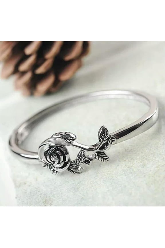 Women's Thai Silver Rose Ring Plated 925 Silver Engagement Ring Handpiece-Thai silver black-6