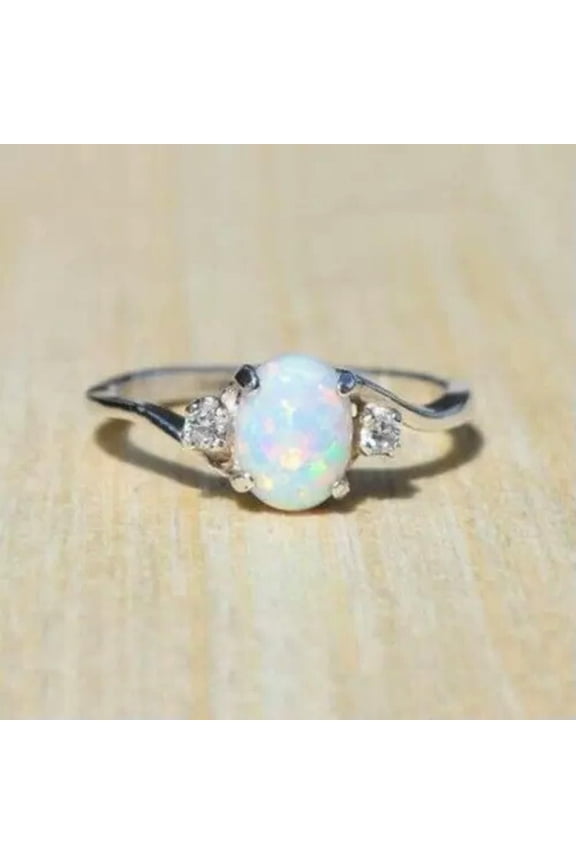Women's White Moonstone Ring Bohemia Jewelry Wedding Engagement Party Ring Gifts-6-03# Oval Opal Ring