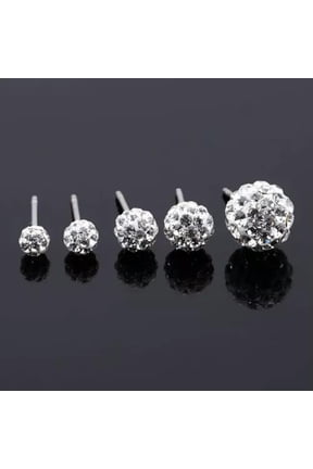Womens CZ Crystal Disco Ball Stud Silver Sparkle Earrings Surgical Steel 2Pcs-6mm