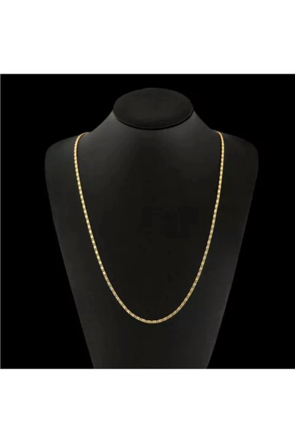 Womens Ladies Curb Necklace Chain Pendant Gold Silver Jewellery Men Wedding Gift-22 inches-Gold