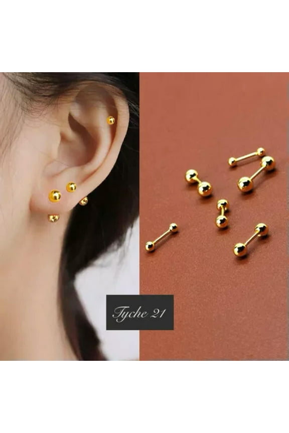 Womens Silver Gold Small Round Ball Screw Back Stud Earrings Surgical Steel 2Pcs-Gold-5mm