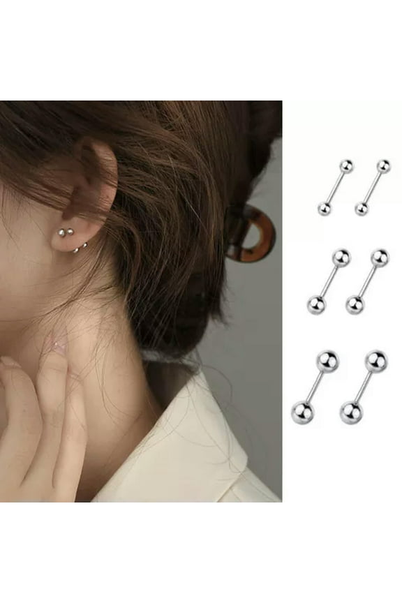 Womens Silver Gold Small Round Ball Screw Back Stud Earrings Surgical Steel 2Pcs-Silver-4mm