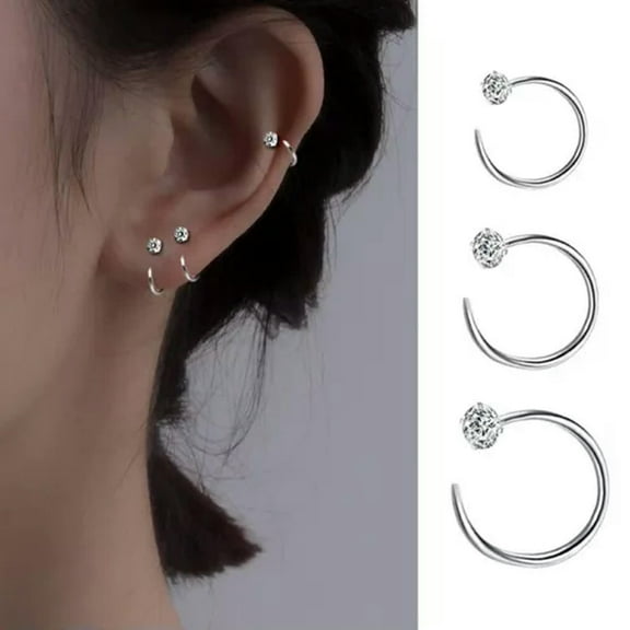 HOOUN Womens Silver Gold Small Round Huggie Hoop Trendy Earrings Surgical Steel 2Pcs-Style 1- CZ Crystal (Silver)-8mm