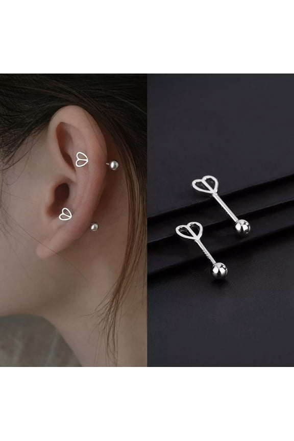 Womens Silver Small Heart Stud Earrings Screw Back Surgical Steel Dainty Jewelry