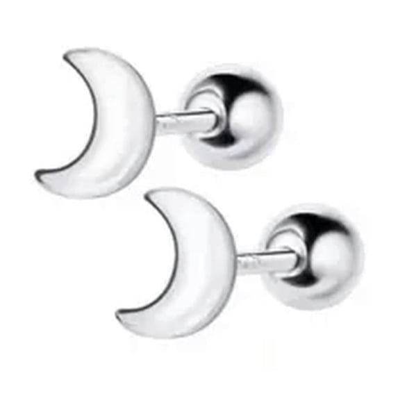 HOOUN Womens Silver Tiny Moon Star Stud Minimalist Earrings Surgical Steel Screw Back-Moon (2pcs)