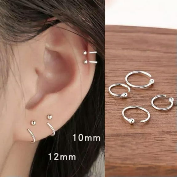 HOOUN Womens Tiny Small Hoop Earrings 316L Surgical Steel Ear Stud Minimalist Jewelry-Silver-12mm