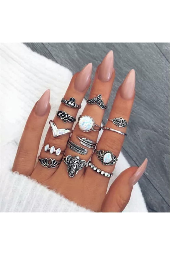 Womens Vintage Crystal Gems Boho Retro Midi Rings Finger Bands Ring Jewelry Set-style 24(13pcs)