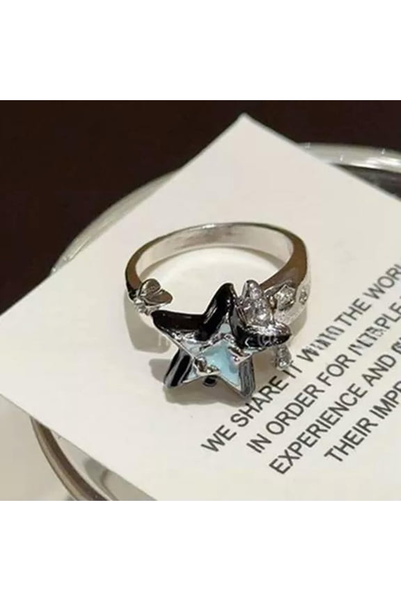 Y2K Lucky Star Adjustable Geometric Punk Retro Crystal Ring Vintage Jewelry -Star