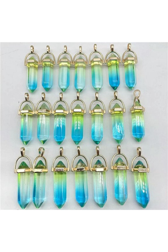 Yellow Blue Crystal Glass 50pcs Hexagonal Column Stone Pendants Jewelry Making
