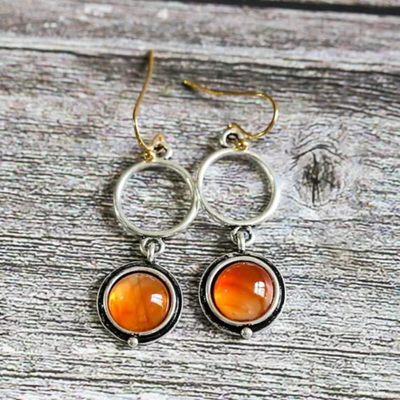 HOOUN Yellow Gemstone Woman Silver Ear Hook Drop Dangle Earrings Jewelry Gifts A Pair-Silver