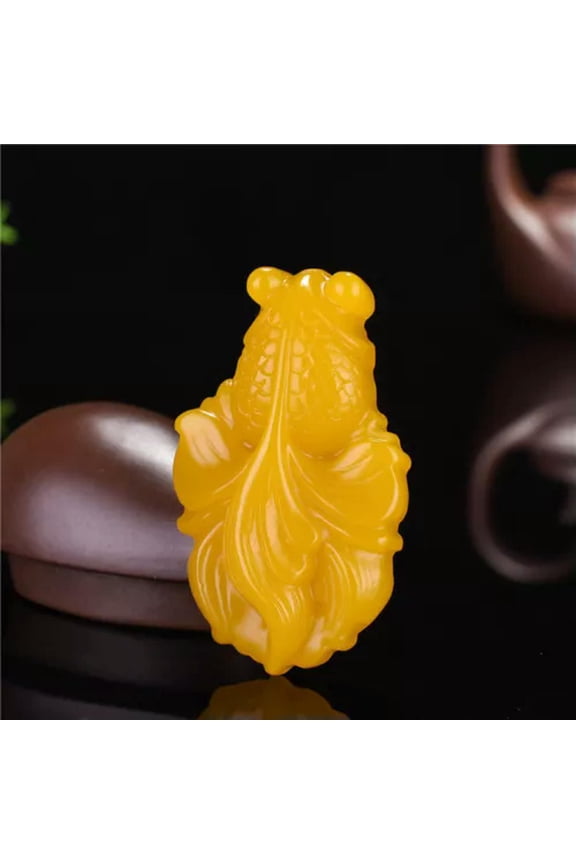Yellow Jade Goldfish Pendant Fish Amulet Gifts Necklace Jadeite Natural Jewelry