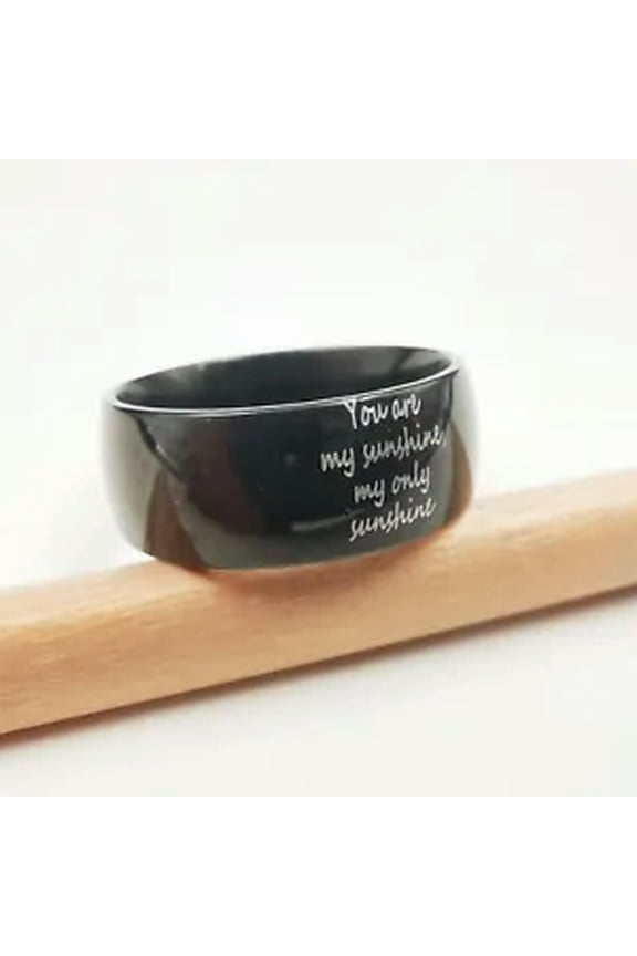 You Are My Sunshine Ring for Women Men Black Stainless Steel Fashion smooth Ring-9#