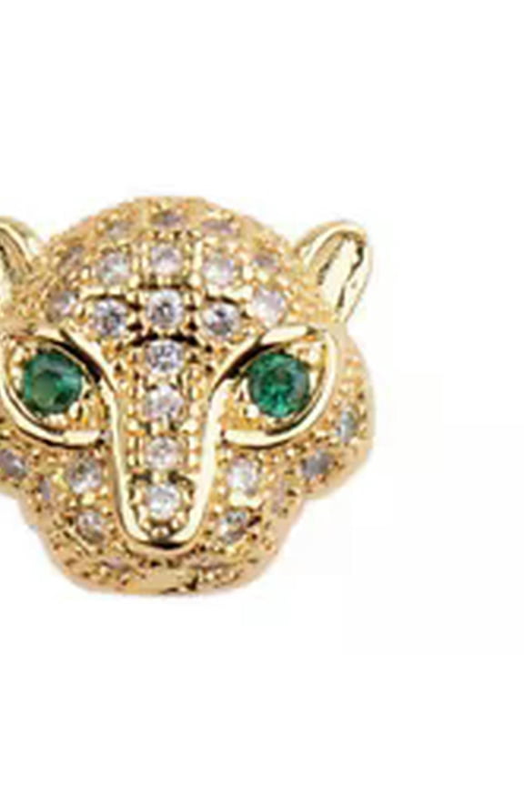 Zircon Gemstones Pave Leopard Head Bracelet Connector Charm Beads Silver Gold-Gold-1Piece