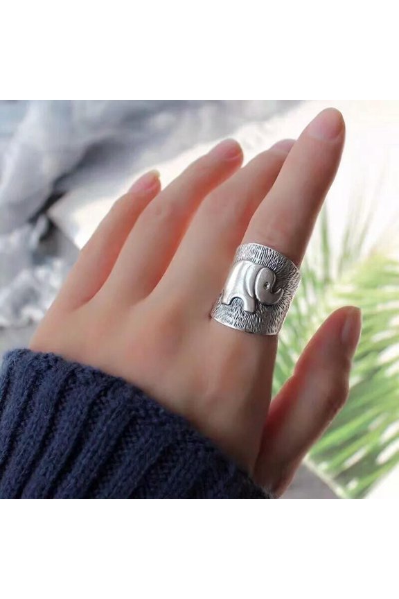 mens sterling Silver Open Ring with Buddhist elephant gift