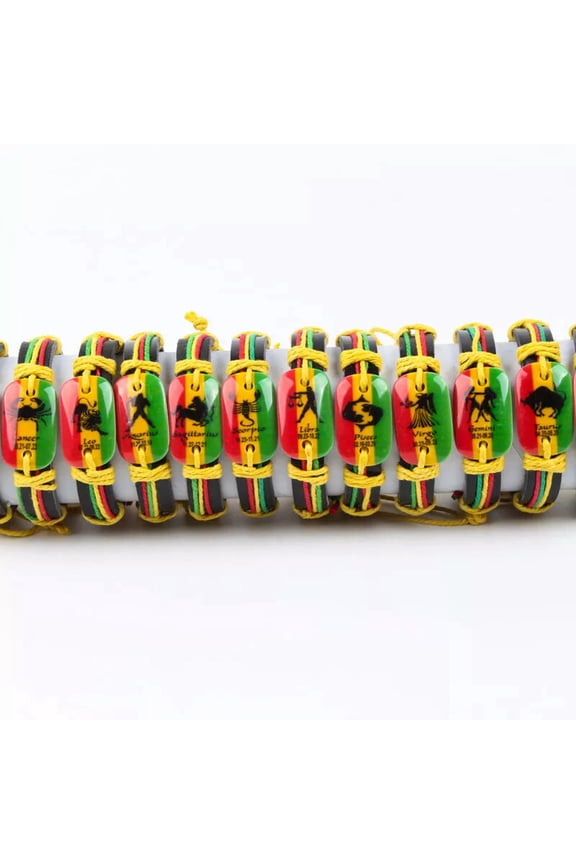 wholesale 12pcs/lot Hemp leather bone vivid Constellations Zodiac Cuff bracelets