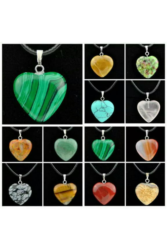 wholesale 50pcs heart-shaped natural stone Crystal Gemstone pendant necklace