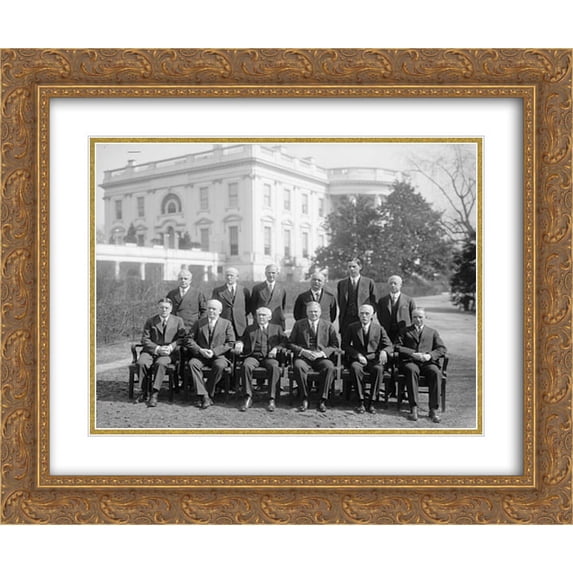 HOOVER, HERBERT C. CABINET 24x18 Double Matted Gold Ornate Framed Art Print
