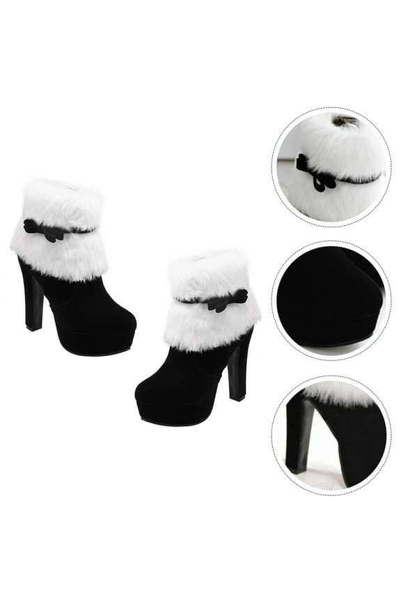 Women's Black Microfiber Platform Ankle Boots, Short Style, Comfortable Holiday Footwear Pair