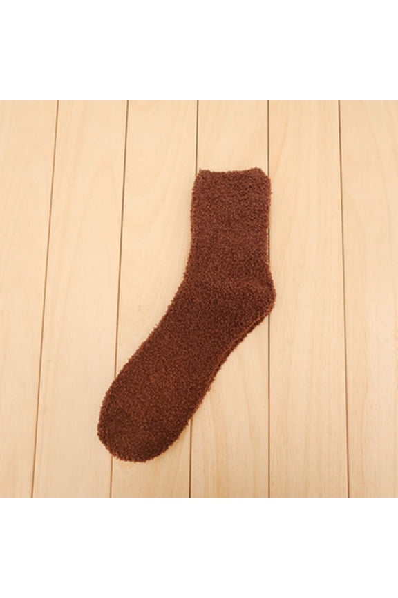 Men's Cozy Fuzzy Socks, 1 Pair Warm Coral Fleece Sleep Socks for Men, Soft Comfortable Coffee Color