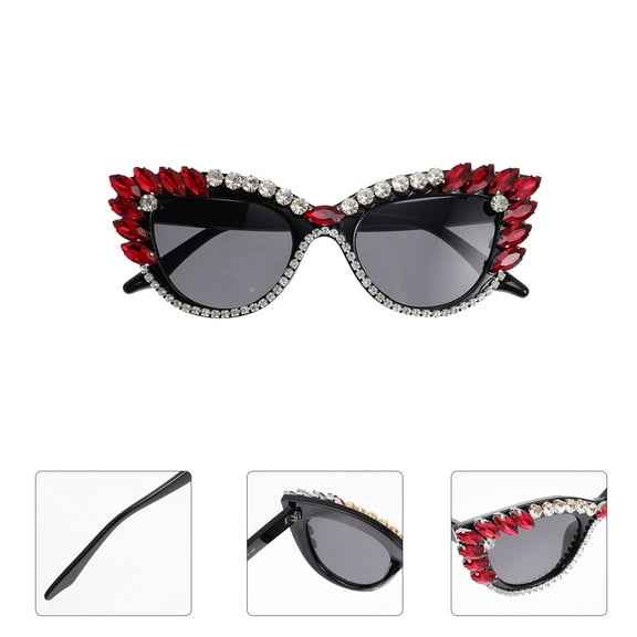 HOOWIFFY 1 Pair Rhinestone Eyewear Red PC Sunglasses For Women Suitable For Sports