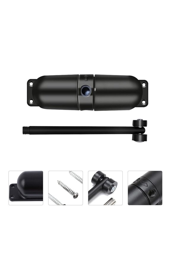 Heavy Duty Automatic Door Closer in Black, Quiet with Safety Latching for Home and Office Use