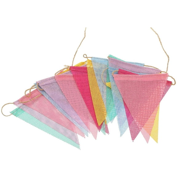 HOOWIFFY Multi-Color Linen Wedding Banner Triangle Bunting Flags, 1 Set with 15 Decorative Flags for Party and Celebration