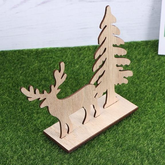 HOOWIFFY Khaki Wooden Reindeer Figurine Set for Christmas Holiday Decor, Seasonal Deer Decorations for Home and Party