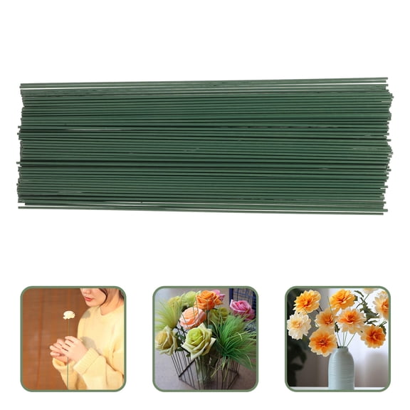 HOOWIFFY 100Pcs Iron Wire Fake Flower Stem Green Handmade Branch for Creative Floral Arrangement