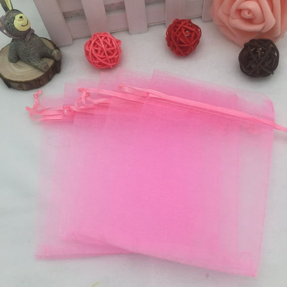 HOOWIFFY Party Favors Bags Organza Pink 100Pcs 7x9in