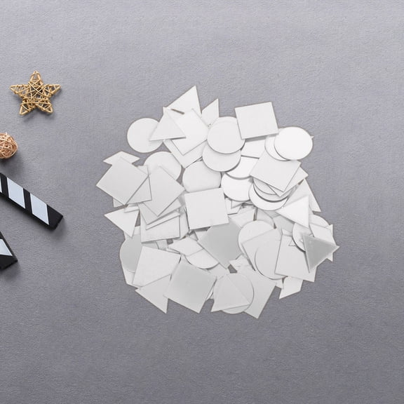 HOOWIFFY Geometric Mirror Decals Silver Plastic Easy to Clean Home Decor 100Pcs