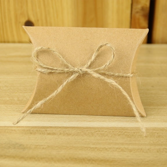 HOOWIFFY 100Pcs Pillow Shape Kraft Candy Boxes Brown Craft Paper for Festive Candy Favors