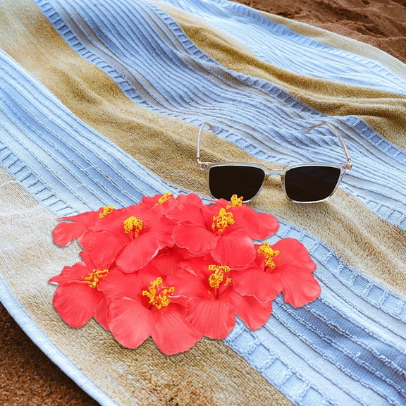 HOOWIFFY Red EVA Artificial Hibiscus Flowers 10 Pcs Luau Party Decorations Tropical Floral Decor