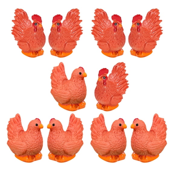 HOOWIFFY 10Pcs Garden Statue Chickens Red Resin Hen Figurine Design For Outdoor Garden Decoration