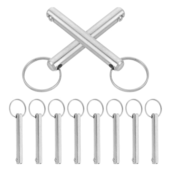 HOOWIFFY 10Pcs Industrial Spring Loaded Lock Pin Plated Silver Carbon Steel Ball Head with Pull Ring