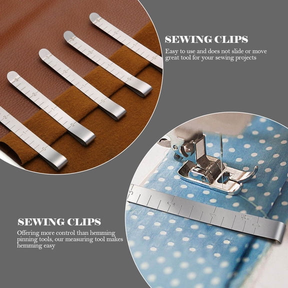 HOOWIFFY 10Pcs Metal Hemming Clips Quilting Clips with Measurement Rulers for Fabric DIY Use