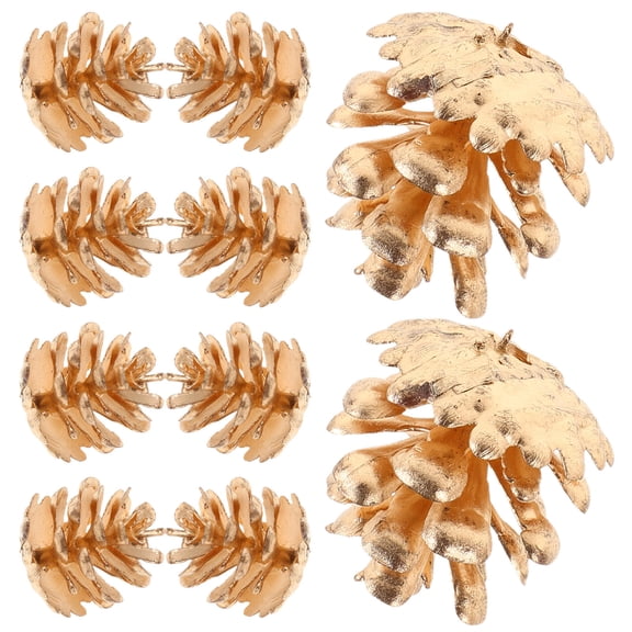 HOOWIFFY 10 Pcs Pine Cone Natural Dried Flower and Fruit Home Decor, Golden , Rustic Craft Supplies