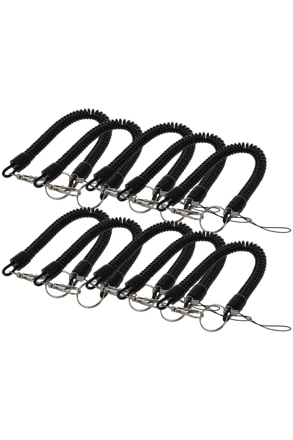 10Pcs Heavy Duty Retractable Coil Keychains Black Spiral Keyring for Secure Outdoor Activities
