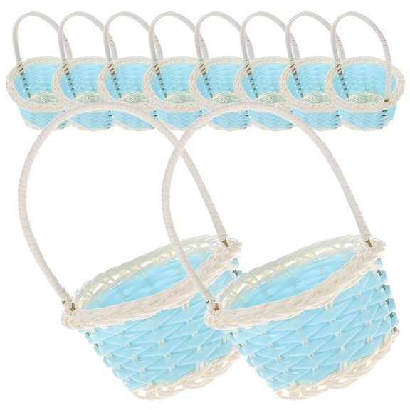 HOOWIFFY 10pcs Portable Plastic Easter Basket Woven Small Basket for Parties