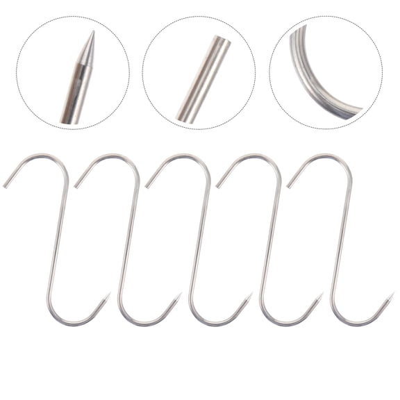 HOOWIFFY S Shape Kitchen Hooks Stainless Steel for Meat Hanging Plated Silver Durable and Hygienic 10Pcs