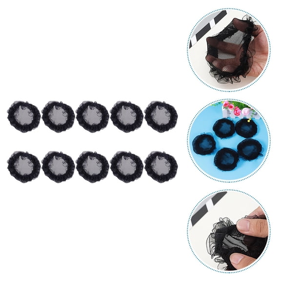 HOOWIFFY Durable Lightweight Lace Snood Black Elastic Hairnet for Ballet Bun 10Pcs