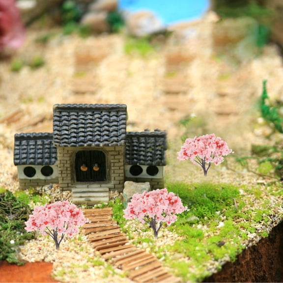 HOOWIFFY 10pcs Artificial Cherry Blossom Trees for Miniature Garden Decor and Landscape Ornaments