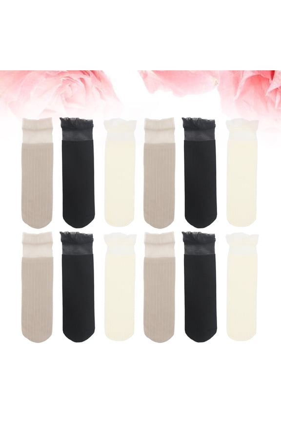 12 Pairs Women Lace Socks Assorted Color Breathable Soft for Banquet Daily Wear