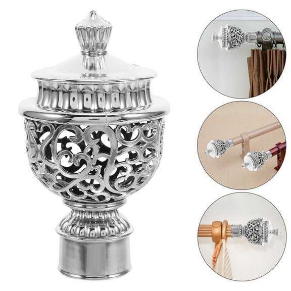 HOOWIFFY Curtain Rod Finials ABS Silver Simple Design for Room Aesthetics 12Pcs
