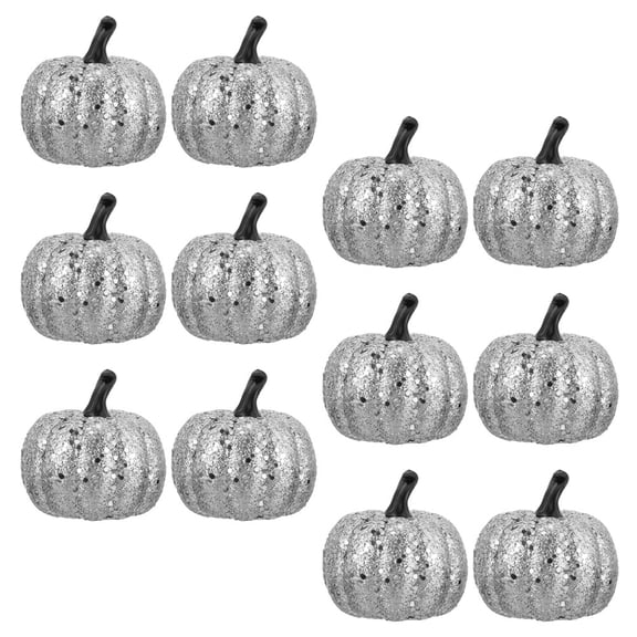 HOOWIFFY 12Pcs Plated Silver Artificial Pumpkins Realistic Fall Harvest Pumpkin Decorations