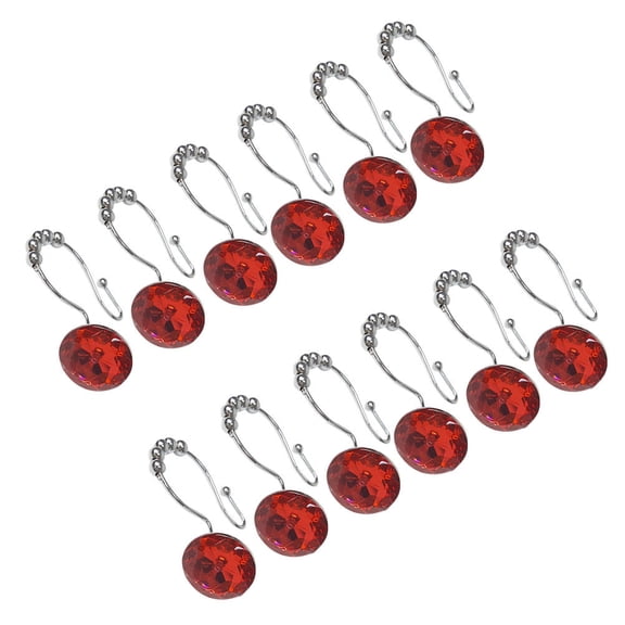 HOOWIFFY 12Pcs Glide Double Hooks Red for Secure Hanging of Shower Curtains and Liners