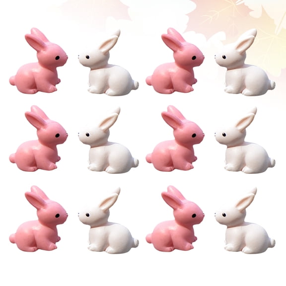 HOOWIFFY 12Pcs Tiny Bunny Statue Resin Rabbit Craft For Home Party Diy Material Micro Landscape