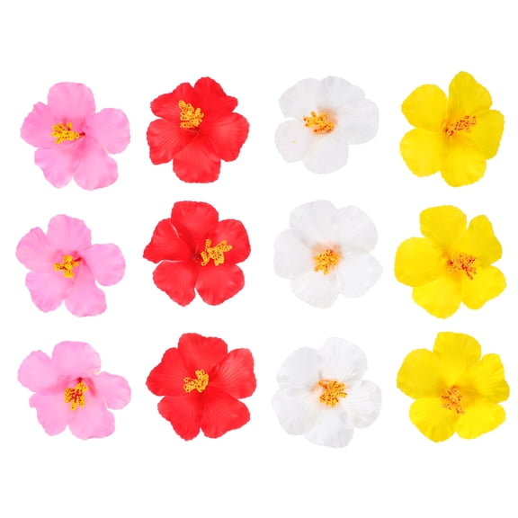 HOOWIFFY 12Pcs Lightweight Artificial Hawaiian Hibiscus Flowers for Outdoor Party and Home Table Decor